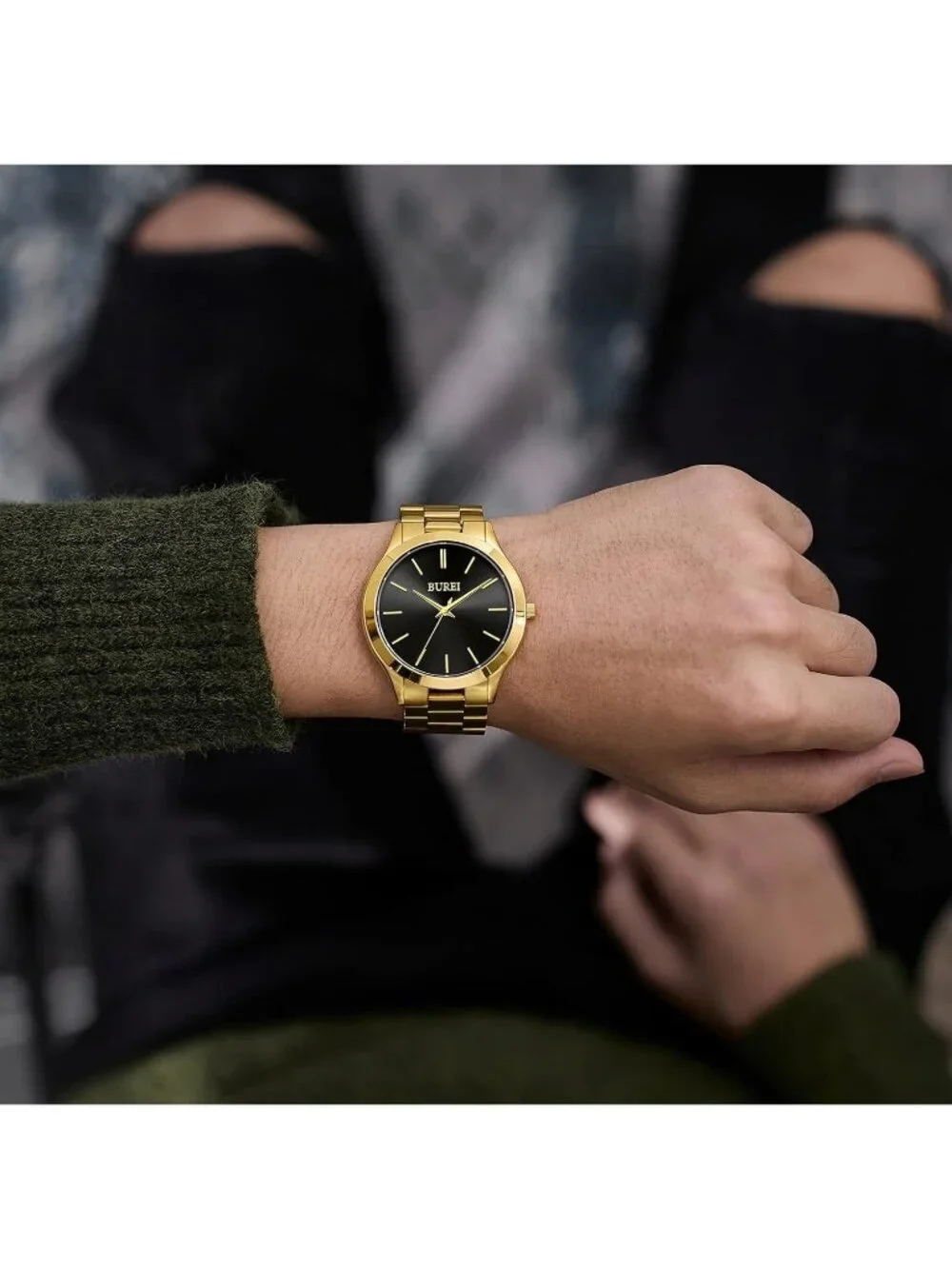 Men's Gold Black Analog Quartz Stainless Steel Waterproof Round Luxury Watch
